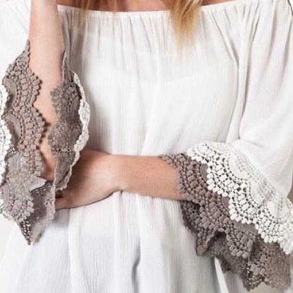 Umgee Tops - Umgee Off The Shoulder Crochet Bell Sleeve Top SM